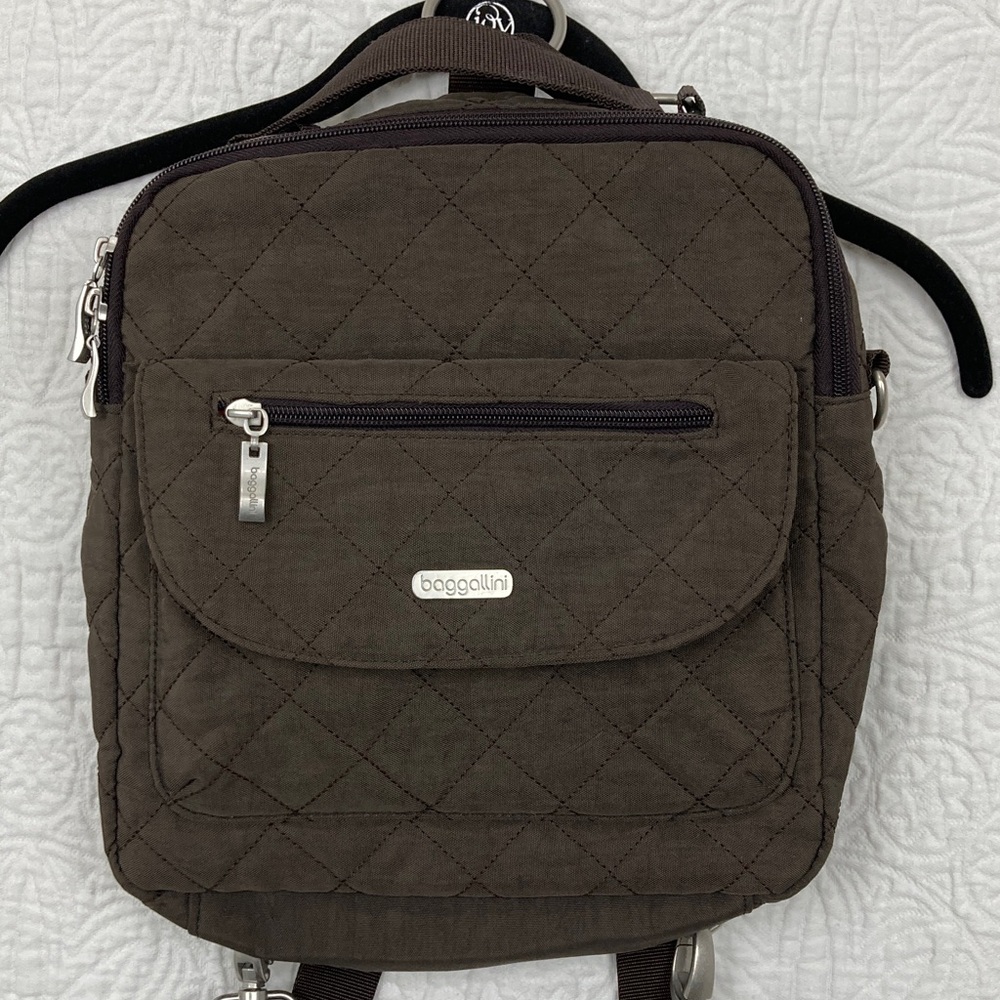Baggallini Explorer Dark Brown Quilted Women’s Backpack Convertible View 2